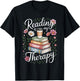 Reading is My Therapy Bookworm Coffee Lover Boho Flower T-Shirt - T-Shirt | Black