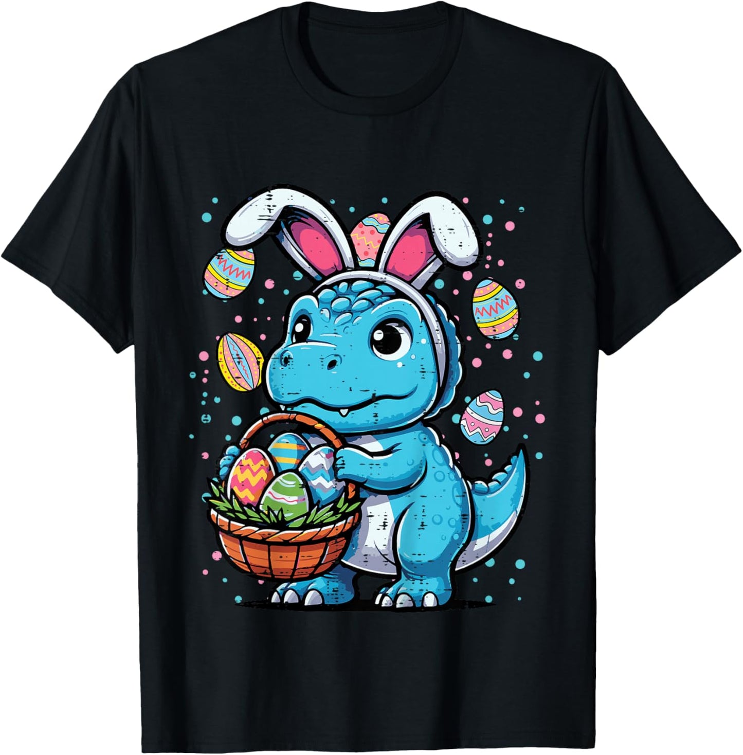 Kids Easter Dino Bunny Ears Eggs Basket Egg Hunt Trex Boys Kids T-Shirt - T-Shirt | Black