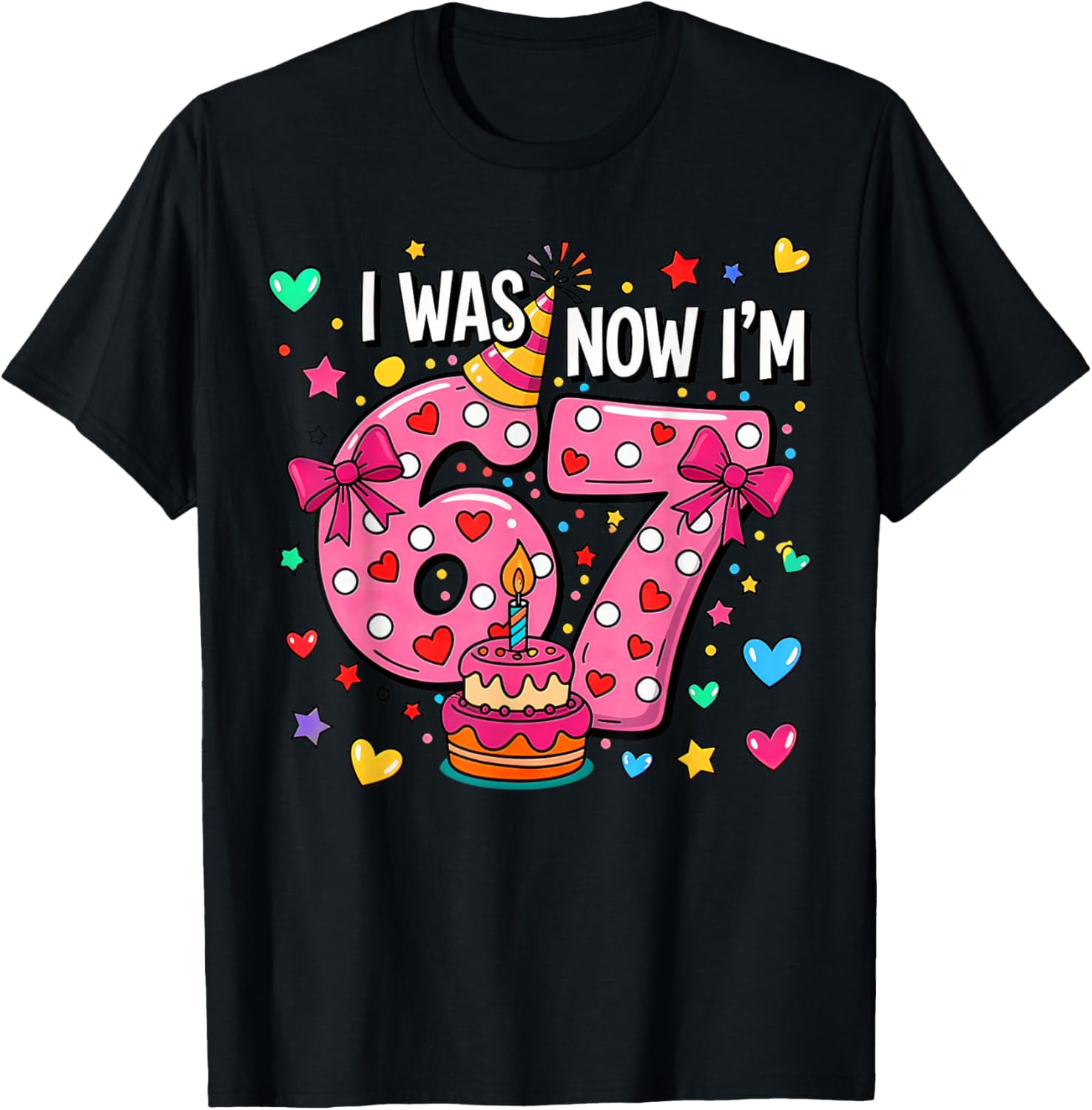 I was 6 Now Im 7 Bow Cake 7th Birthday 67 T-Shirt - T-Shirt | Black