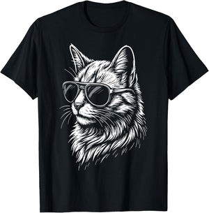 Cat with Sunglasses T-Shirt - T-Shirt | Black