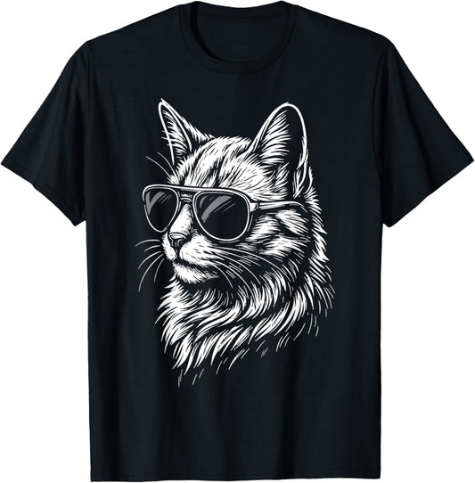 Cat with Sunglasses T-Shirt - T-Shirt | Black