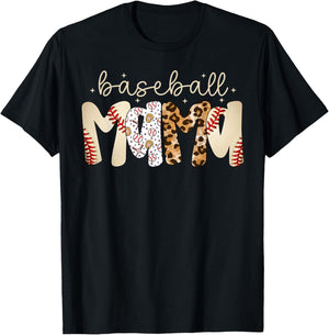 Baseball Mama Leopard Baseball Mom Mother's Day T-Shirt - T-Shirt | Black