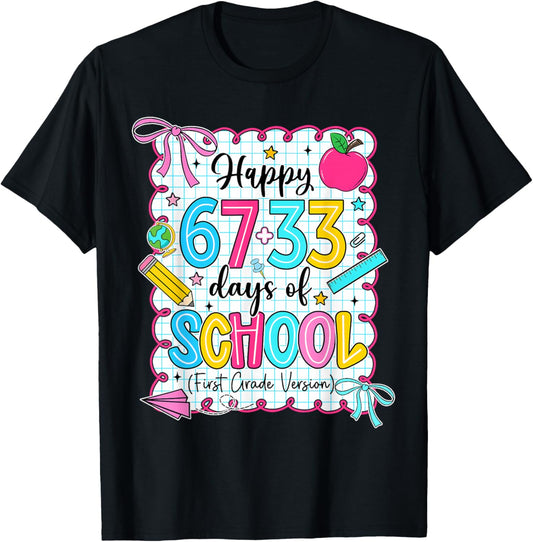 Happy 67+33 Days of School Coquette 100 Days 1st Grade T-Shirt - T-Shirt | Black