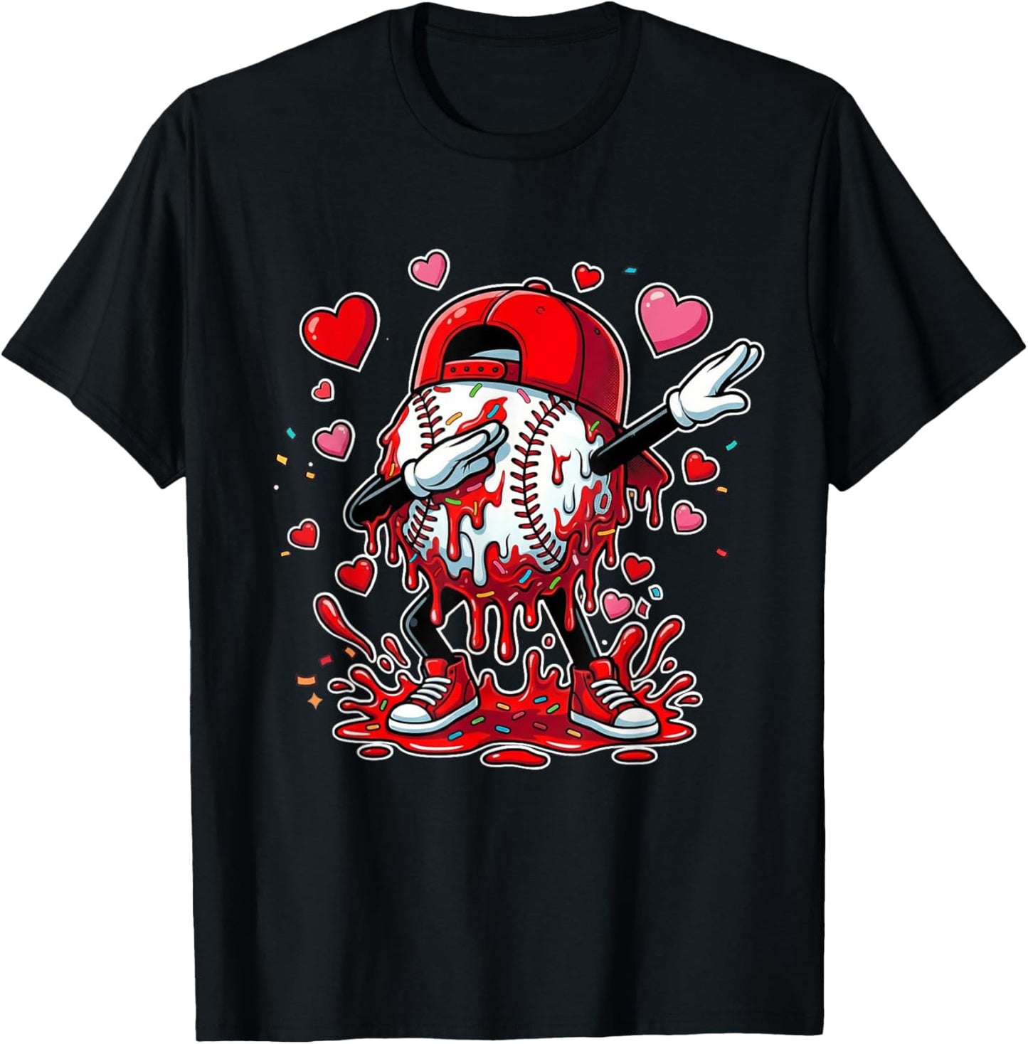Valentines Baseball Toddler Boys Kids Dabbing Baseball Drip T-Shirt - T-Shirt | Black