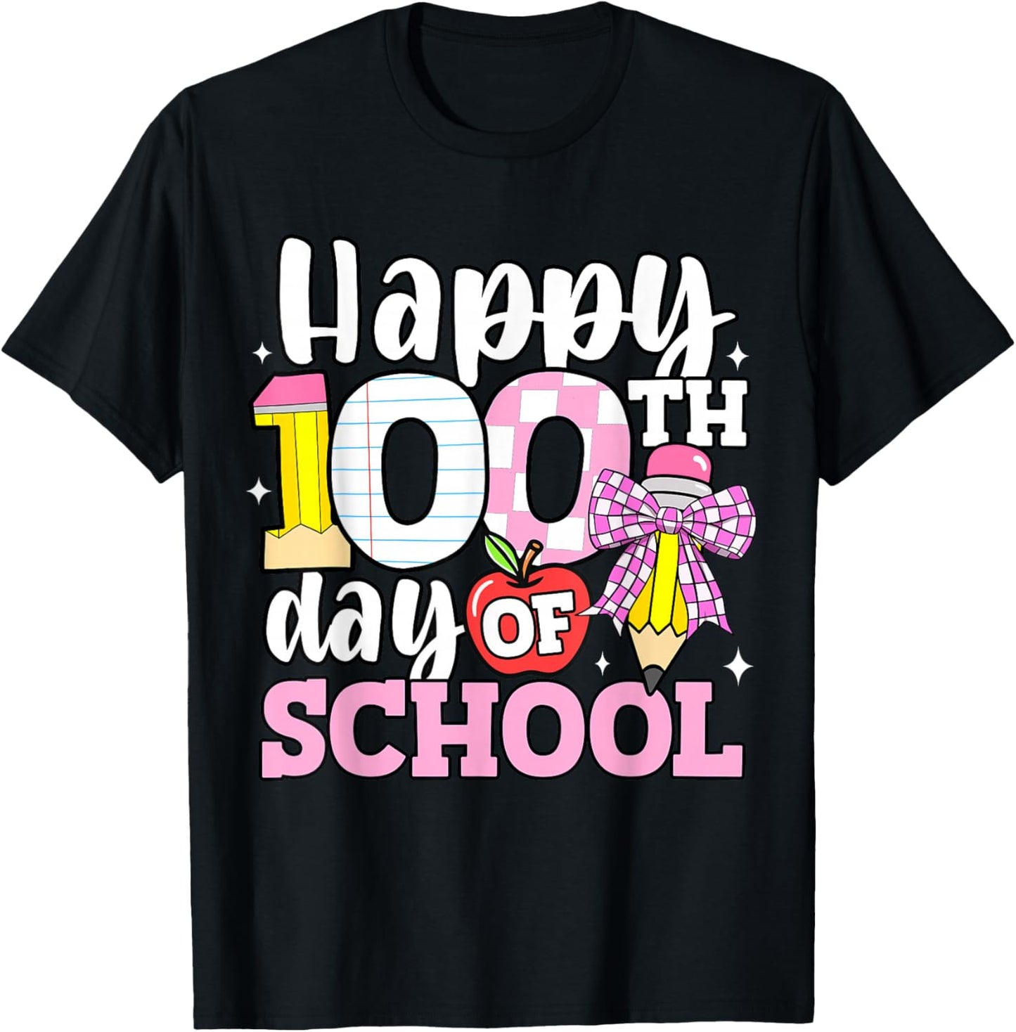 Happy 100 Days of School Teacher 100th Day Bow Girls Kids T-Shirt - T-Shirt | Black