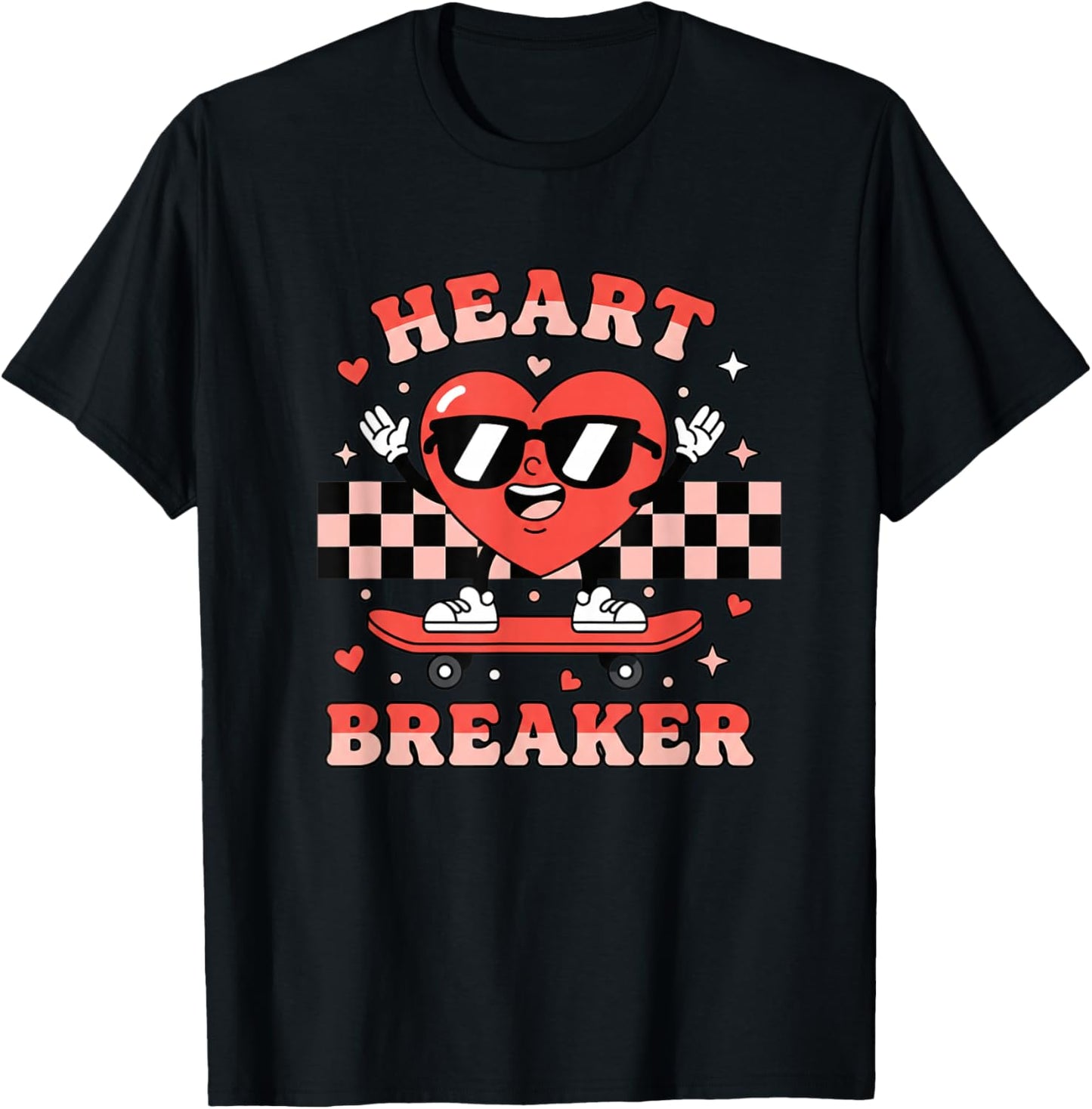 Heart Breaker Kids Valentine Skateboard Heart Funny Cartoon T-Shirt - T-Shirt | Black