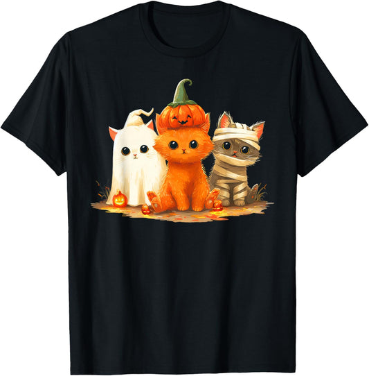 Funny Kitten Witch Scary Halloween Pumpkin Cat Halloween Kid T-Shirt - T-Shirt | Black