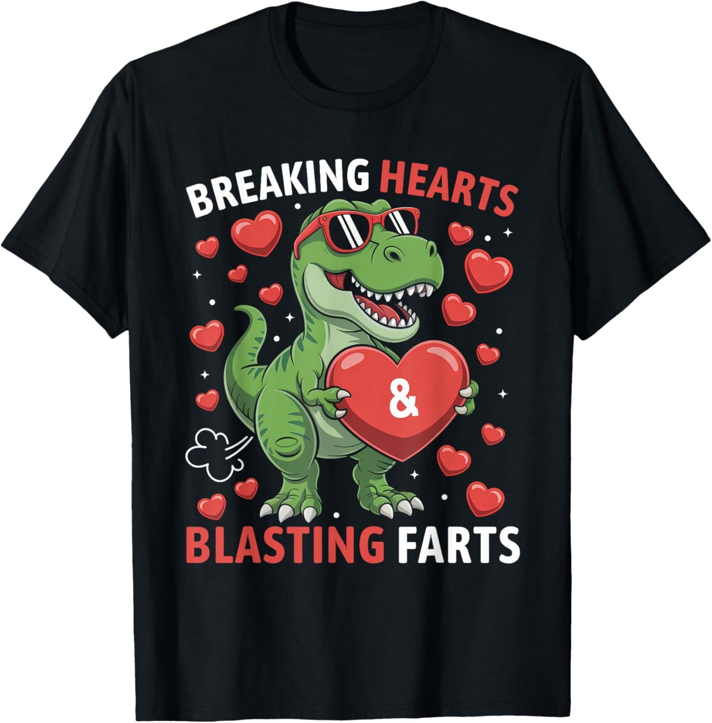 Breaking Hearts and Blasting Farts Kids Valentines Dinosaur T-Shirt - T-Shirt | Black