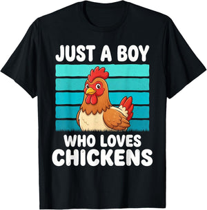 Just a Boy Who Loves Chickens Funny Chicken Lover Kids Boys T-Shirt - T-Shirt | Black