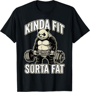 Kinda Fit Sorta Fat Funny Gym Panda Weightlifting Workout T-Shirt - T-Shirt | Black