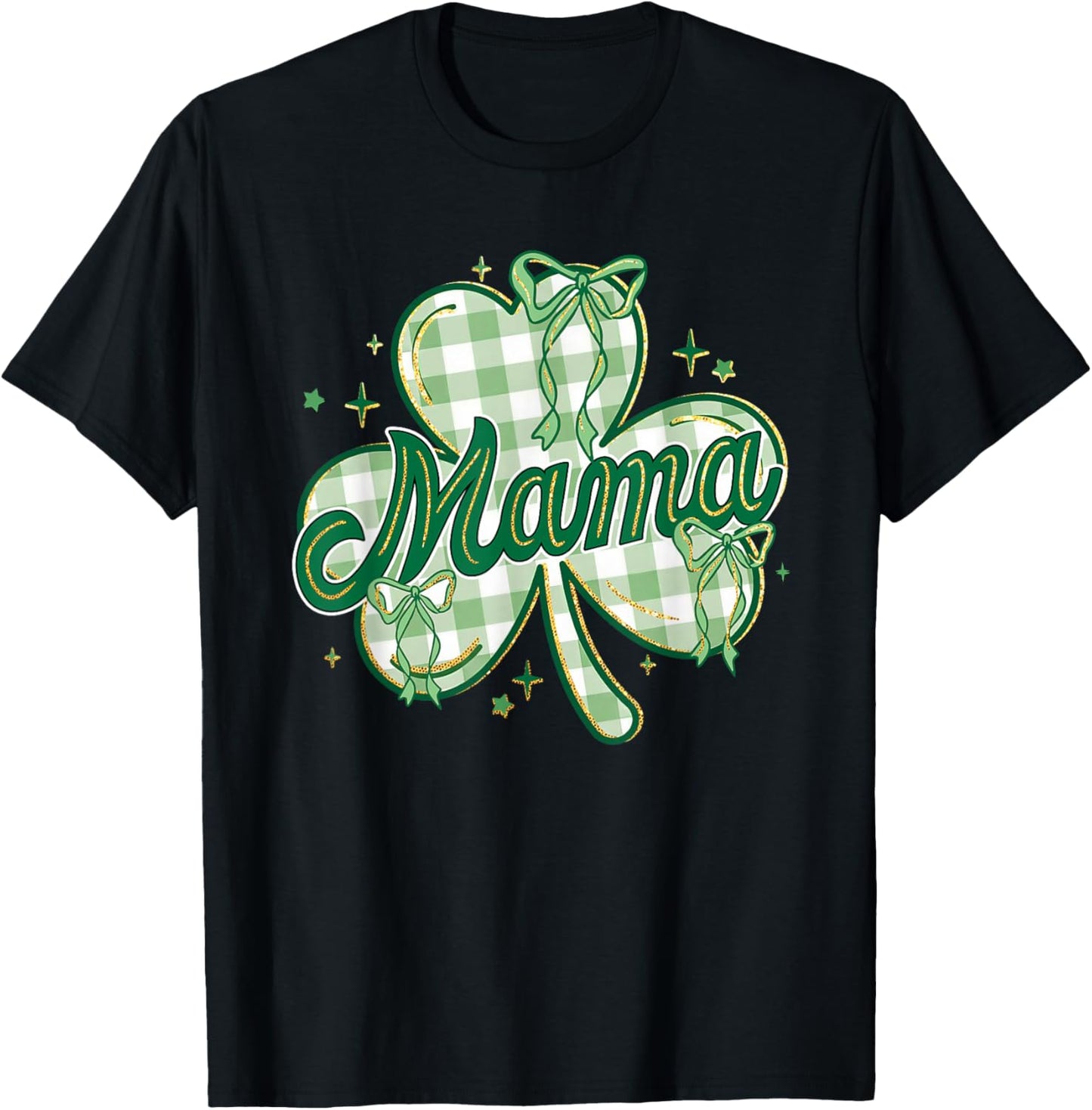 Lucky Mama St Patricks Day Mom Coquette Bow Shamrock Women T-Shirt - T-Shirt | Black