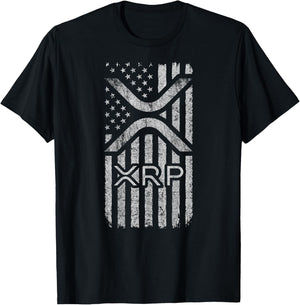 XRP - American Flag XRP Logo Graphic - XRP Crypto T-Shirt - T-Shirt | Black