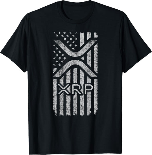 XRP - American Flag XRP Logo Graphic - XRP Crypto T-Shirt - T-Shirt | Black