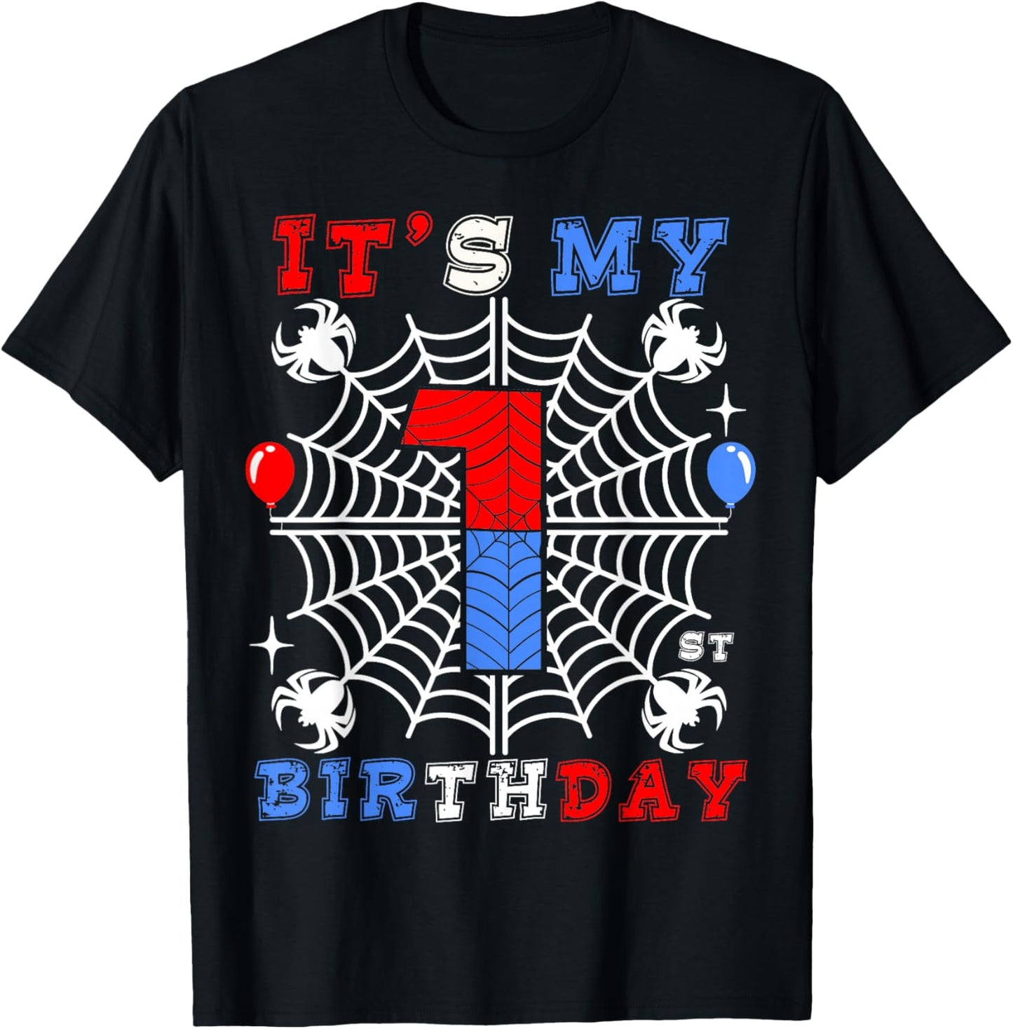 1st Birthday Spider-Theme 1st Birthday Spider Web Kids Boys T-Shirt - T-Shirt | Black