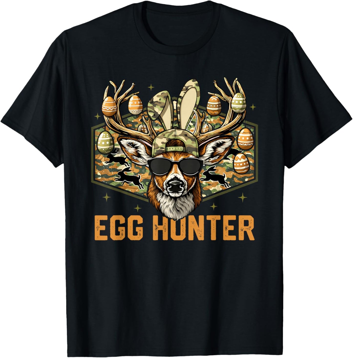 Egg Hunter Camo Deer Buck Easter Hunting Boys Girls Kids T-Shirt - T-Shirt | Black