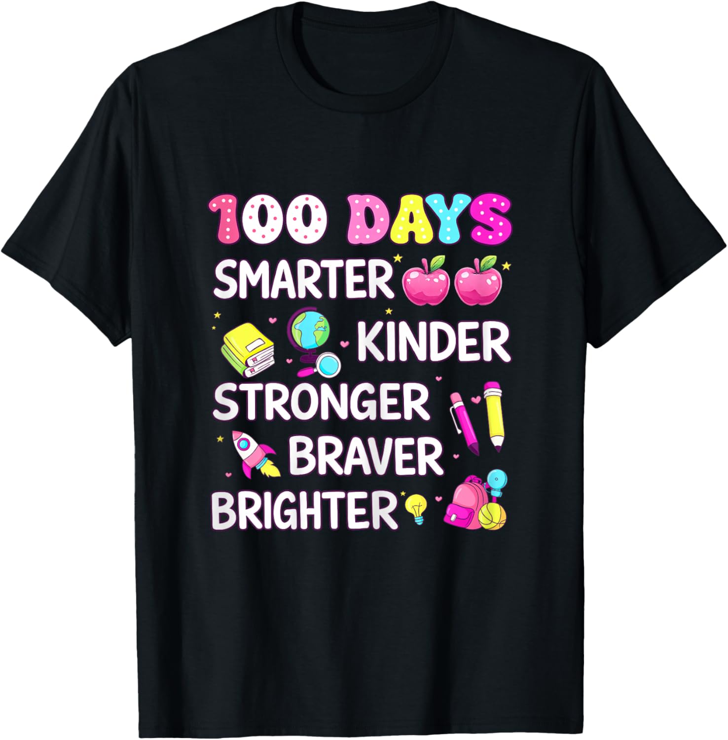 100 Days of School Braver 100th Day of School Kids Girls T-Shirt - T-Shirt | Black
