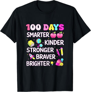 100 Days of School Braver 100th Day of School Kids Girls T-Shirt - T-Shirt | Black