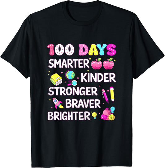 100 Days of School Braver 100th Day of School Kids Girls T-Shirt - T-Shirt | Black