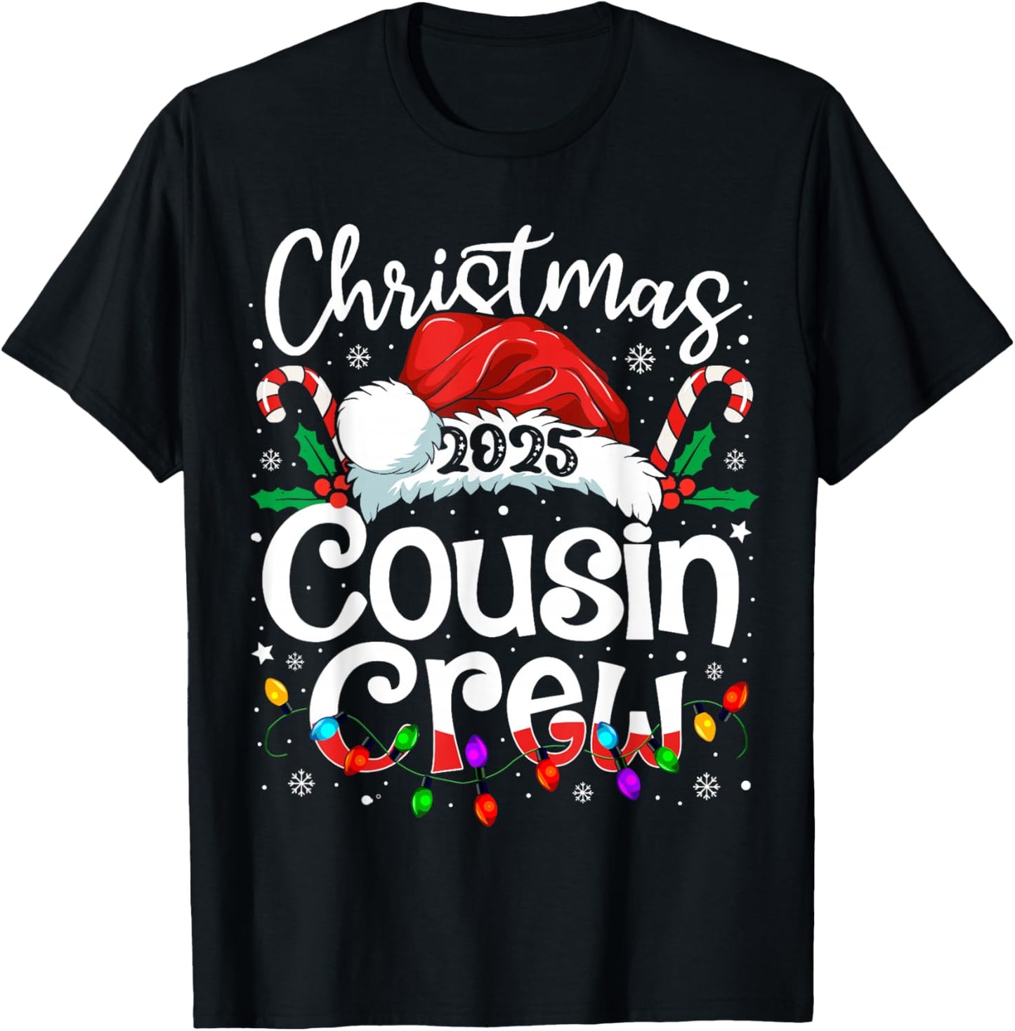 Christmas 2025 Cousin Crew Santa Hat Men Women Kids T-Shirt - T-Shirt | Black