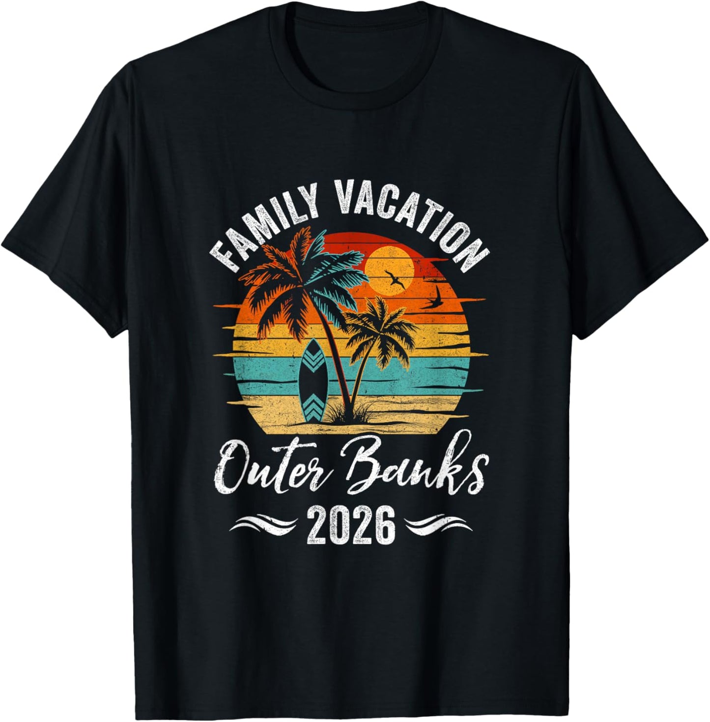 Family Vacation 2026 Vintage Outer Banks Summer Matching T-Shirt - T-Shirt | Black
