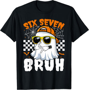 Bruh 67 Halloween Funny Six Seven Meme Brainrot Ghost Kids T-Shirt - T-Shirt | Black