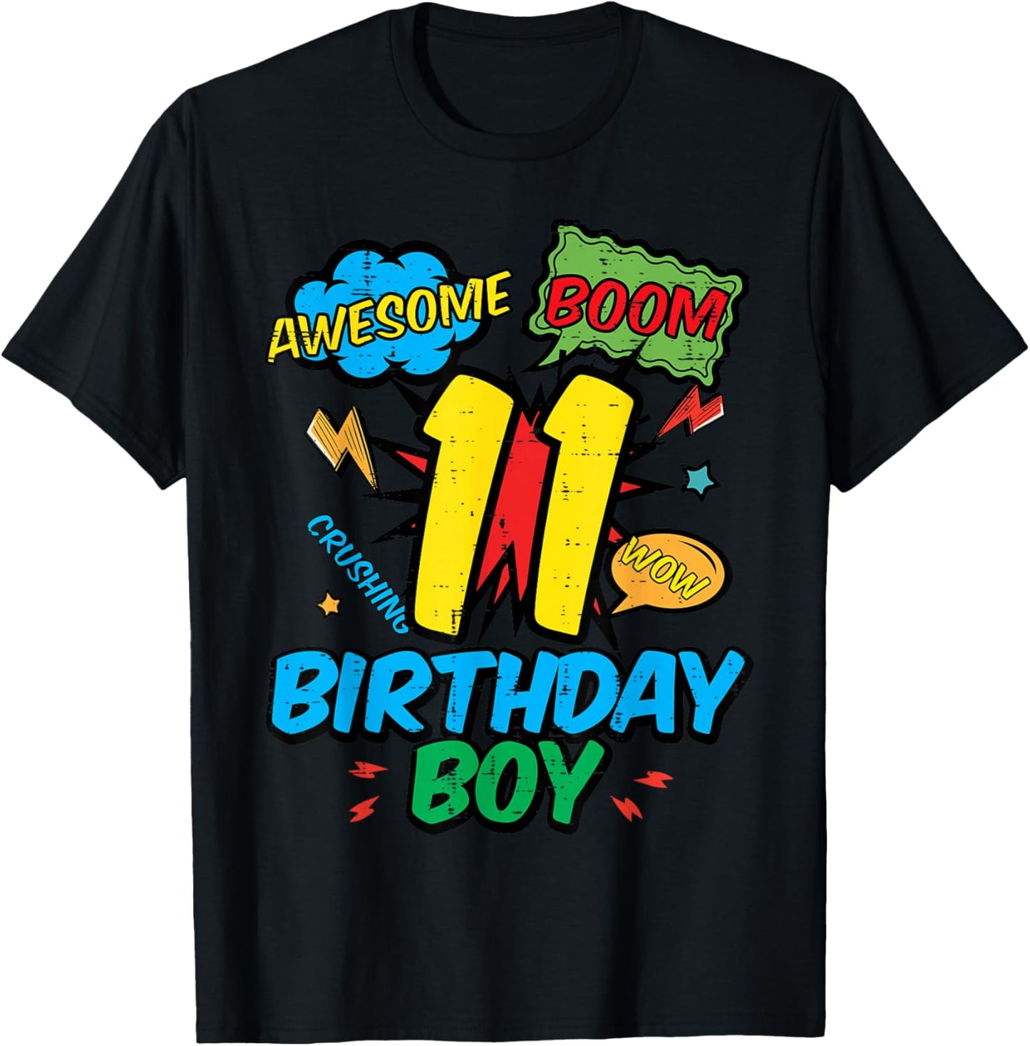 11 Birthday Boy Comic 11th Bday Superhero Party Boys Kids T-Shirt - T-Shirt | Black