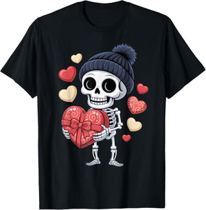 Valentine´s Day Skeleton Holding Big Heart Love T-Shirt - T-Shirt | Black