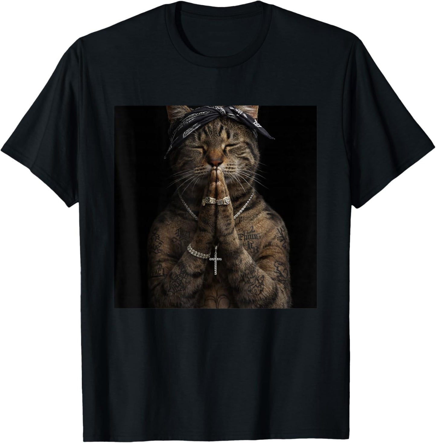 Funny Gangster Cat Gen Z Retro Hip Hop Gangsta Cat Meme T-Shirt - T-Shirt | Black