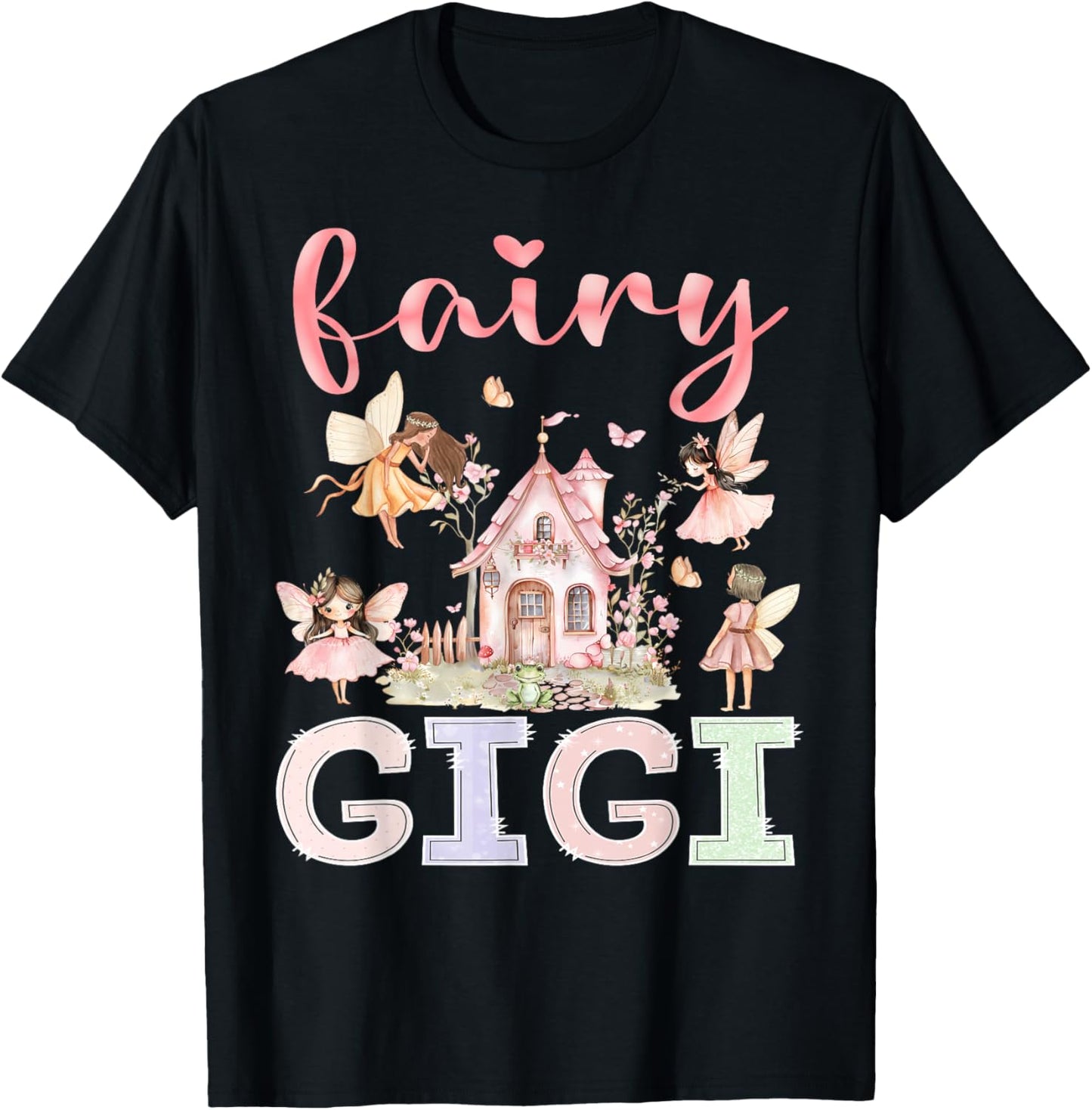 Fairy Gigi Magical Floral Funny Birthday Girl Fairytale T-Shirt - T-Shirt | Black