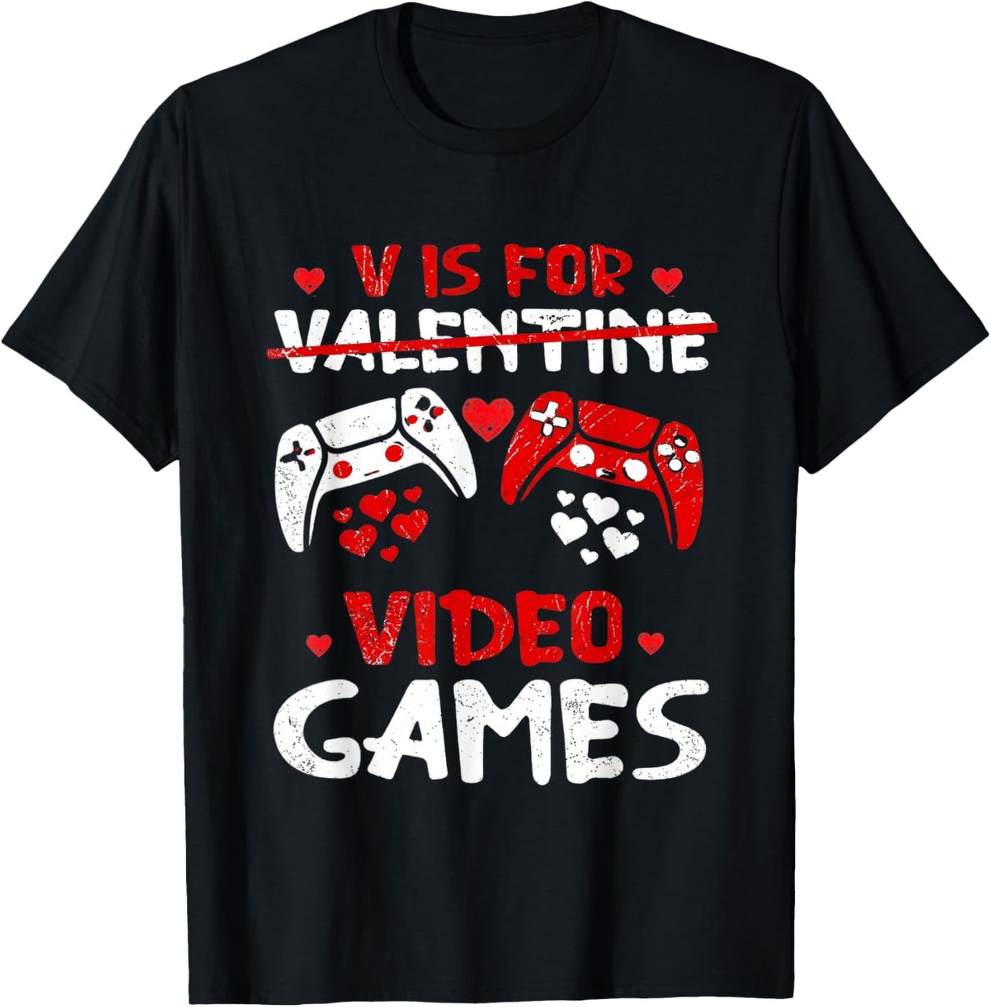 V is for Video Games Funny Valentines Day Gamer Boy Men Kids T-Shirt - T-Shirt | Black