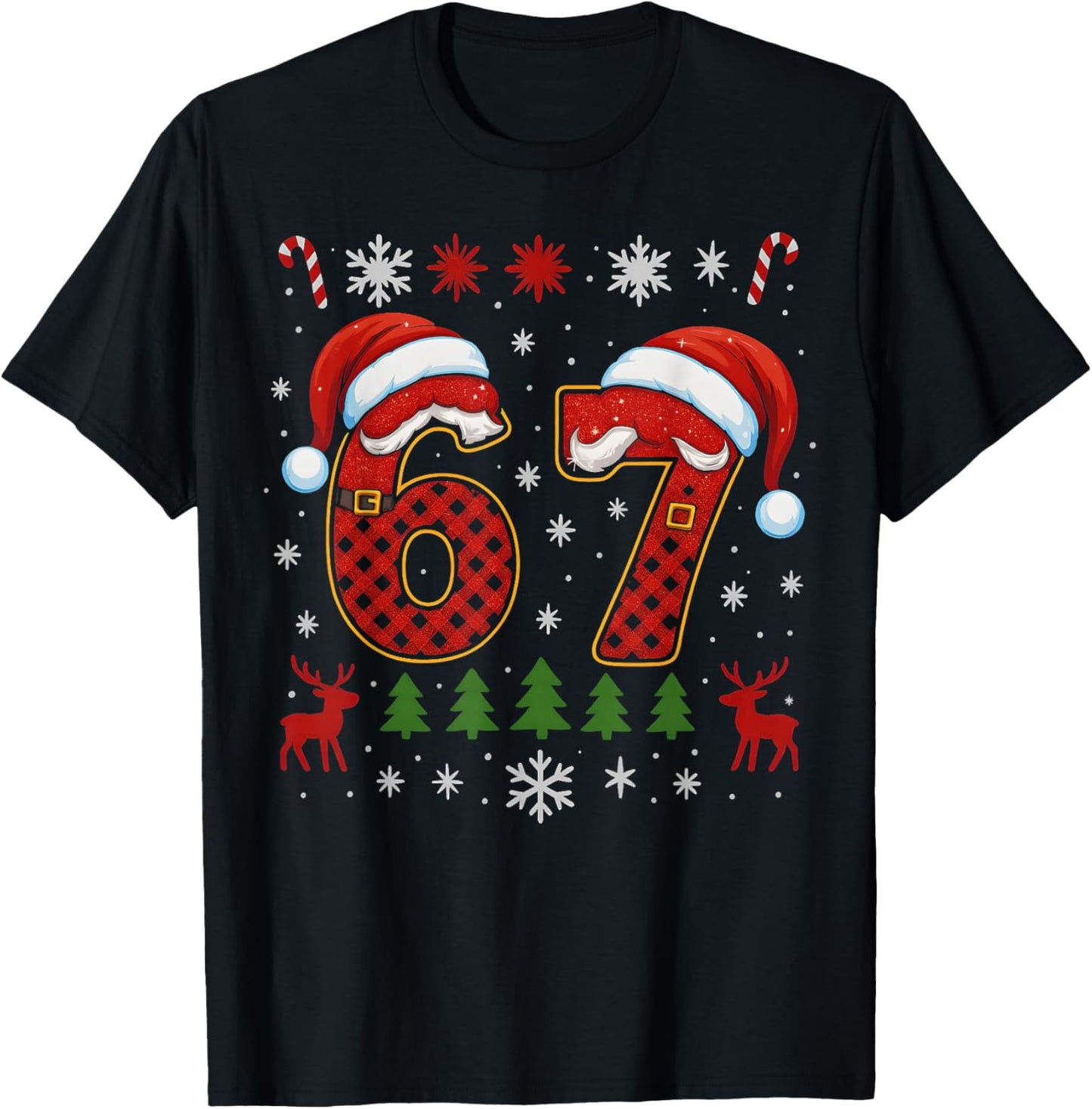 HUGvyn Funny 67 Six Seven Squad Meme Christmas Ugly Sweater T-Shirt - T-Shirt | Black