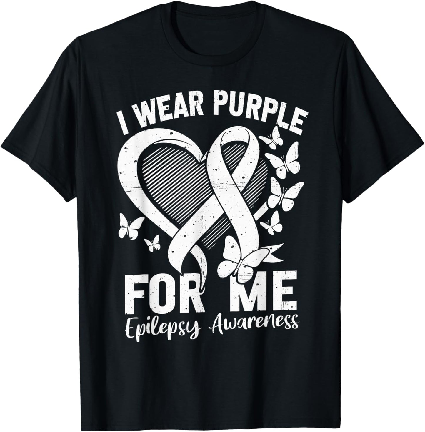 I Wear Purple for Me Epilepsy Awareness Month Purple Ribbon T-Shirt - T-Shirt | Black