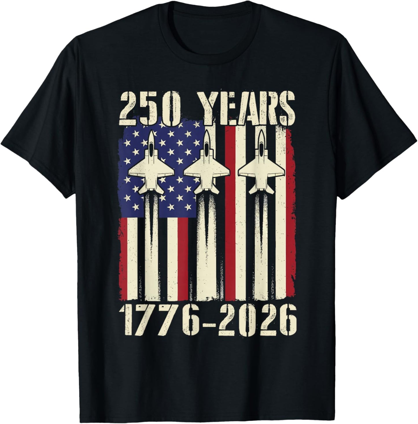 Flag Vintage 250 Years American 1776 2026 250th USA Birthday T-Shirt - T-Shirt | Black