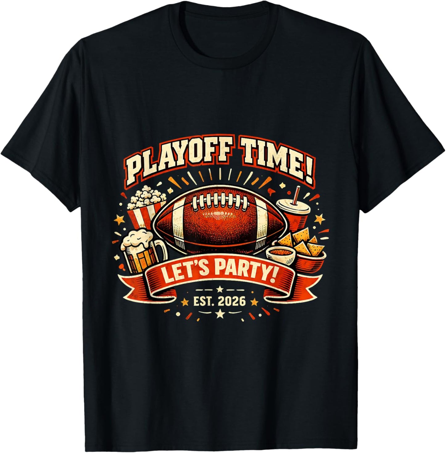 Watch Party 2026 Playoff Game Day Football Friends Snacks T-Shirt - T-Shirt | Black