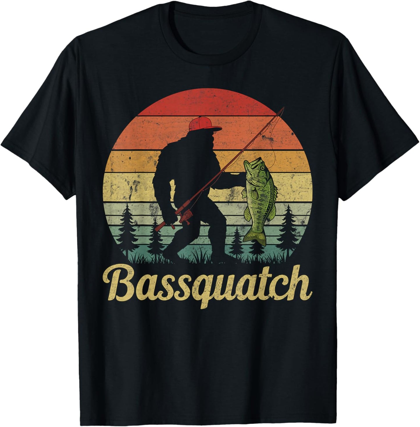 Bassquatch Bass Fishing Humor Bigfoot UFO Sasquatch Gifts T-Shirt - T-Shirt | Black