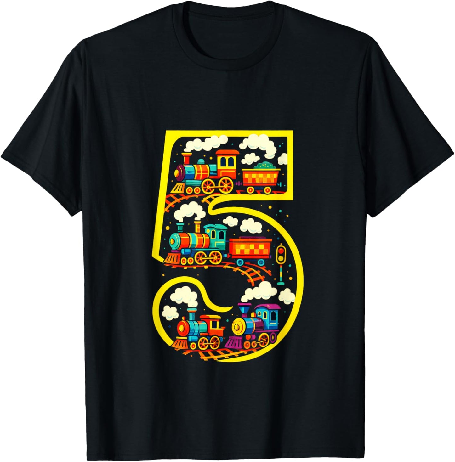 5 - Steam Train Birthday for Boys T-Shirt - T-Shirt | Black
