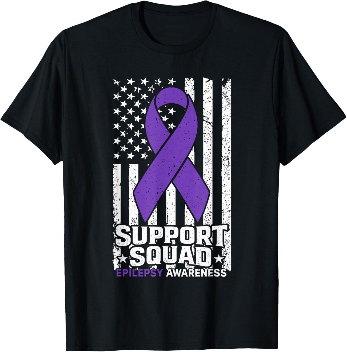Support Squad American Flag Purple Epilepsy Awareness T-Shirt - T-Shirt | Black
