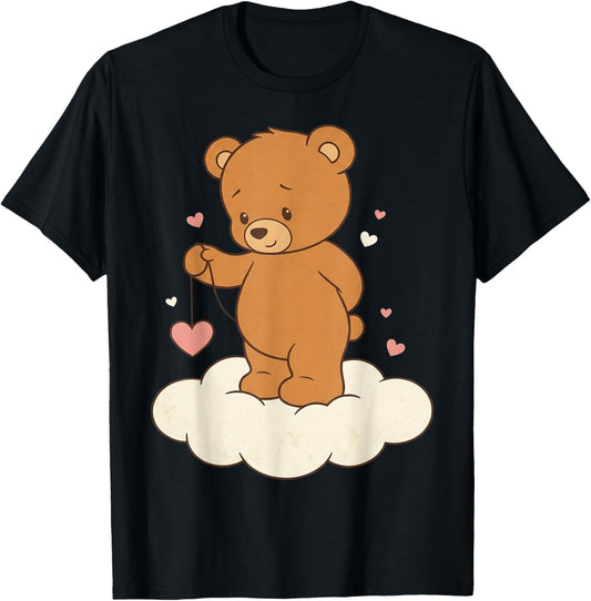 Teddy Bear Women Valentines Shirt Girl Fishing Heart T-Shirt - T-Shirt | Black