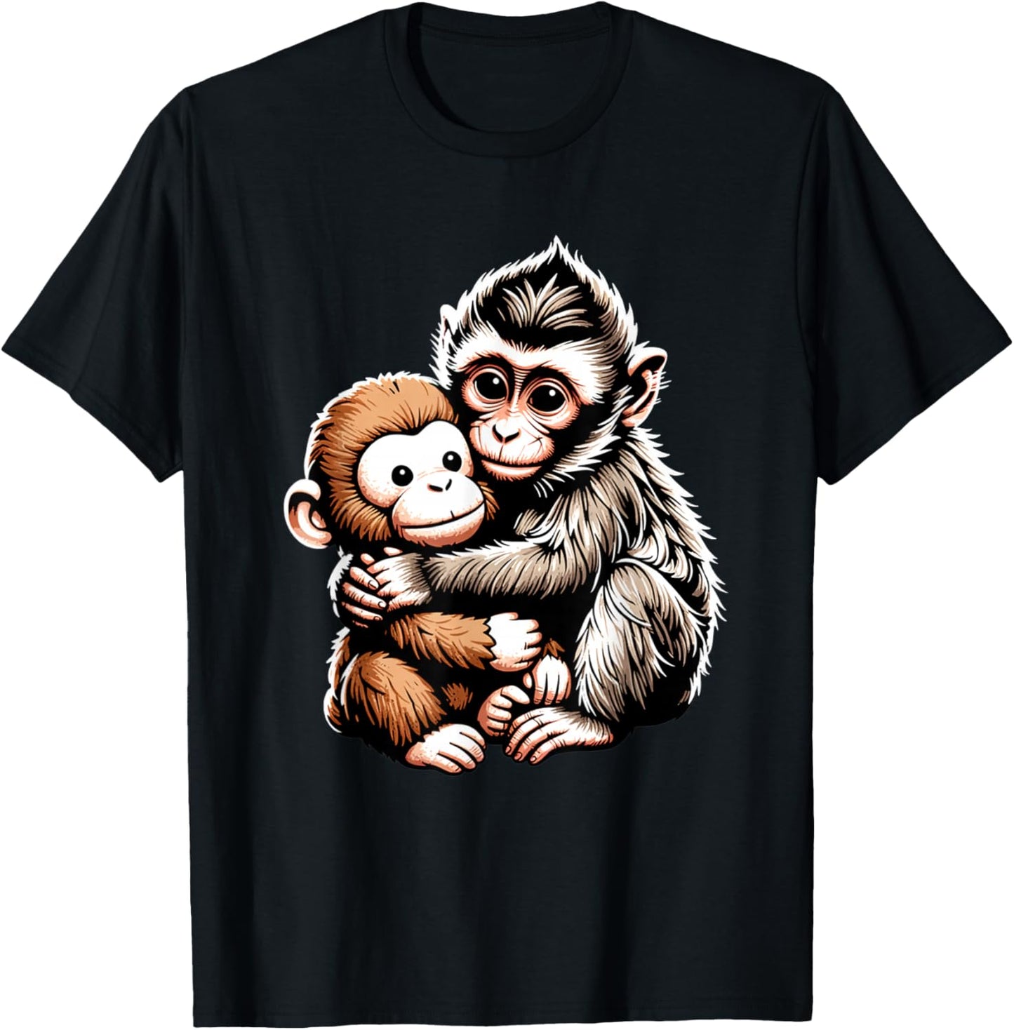 Punch Macaque Baby Monkey Hugging Stuffed Toy Animal Art T-Shirt - T-Shirt | Black