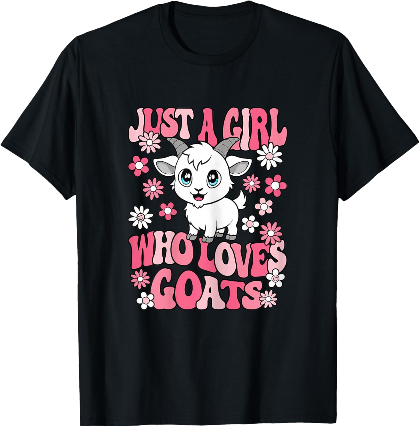 Just A Girl Who Loves Goats Cute Goat Lover Girls Kids T-Shirt - T-Shirt | Black
