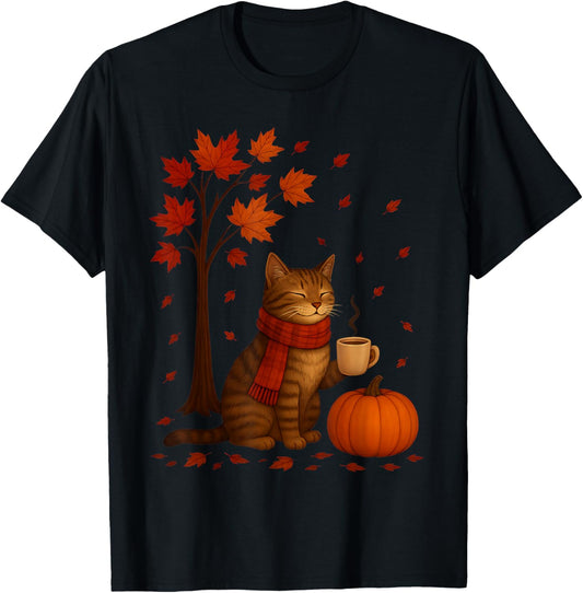 It’s Fall Y’All Cat Autumn Leaves Funny Thanksgiving Cats T-Shirt - T-Shirt | Black