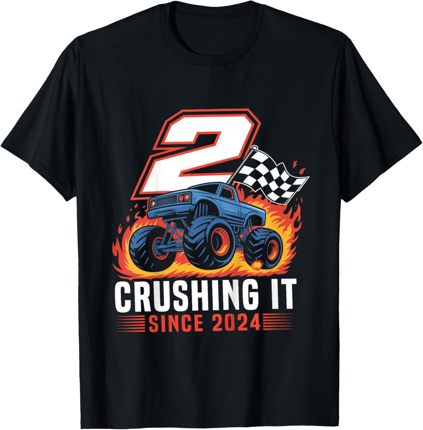 Birthday Monster Truck 2 Year Old Boys 2nd Party Born 2024 T-Shirt - T-Shirt | Black