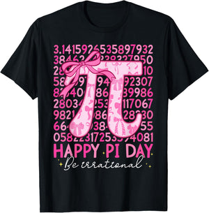 Happy Pi Day Be Irrational Pink Bow Girl Kid Math Teacher T-Shirt - T-Shirt | Black