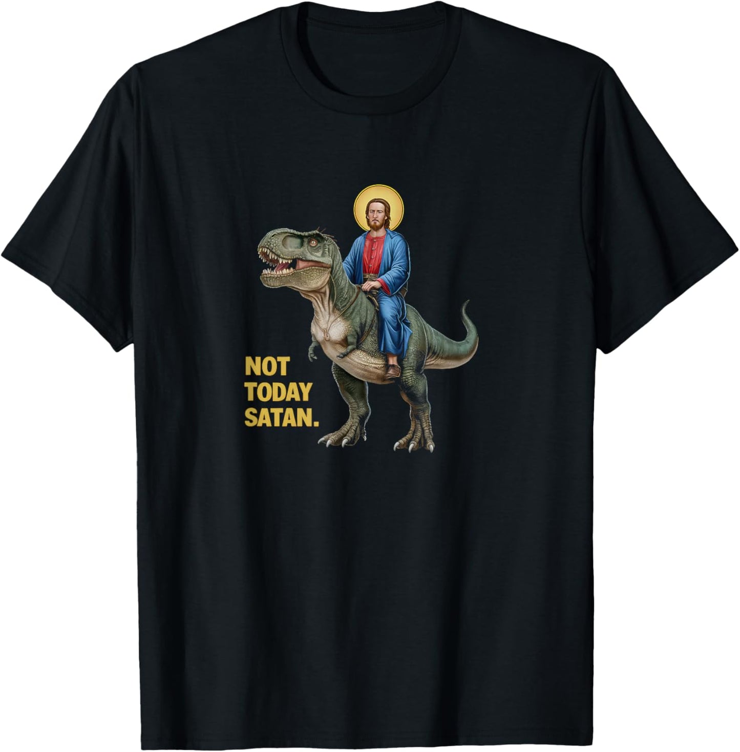 Not Today Satan Jesus Riding Dinosaur T-Shirt - T-Shirt | Black