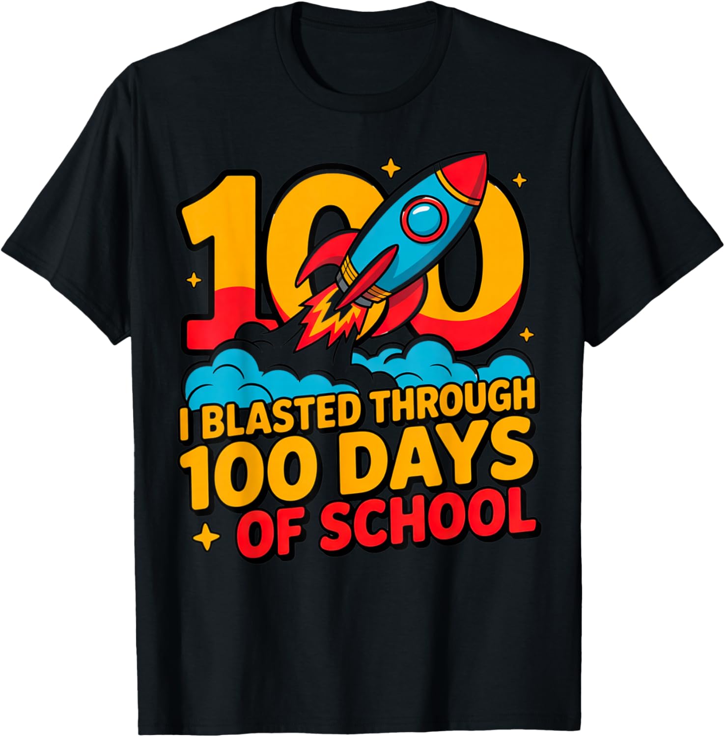 I Blasted Through 100 Days of School Rocket Ship Design T-Shirt - T-Shirt | Black