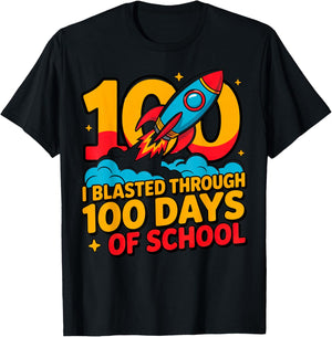 I Blasted Through 100 Days of School Rocket Ship Design T-Shirt - T-Shirt | Black