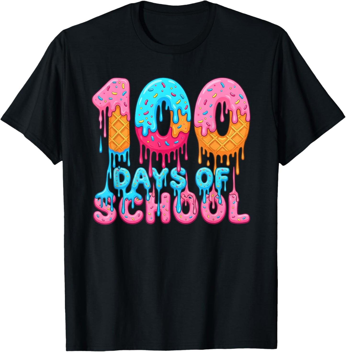 100 Days of School Kids Boys Ice Cream Drip Funny 100th Day T-Shirt - T-Shirt | Black