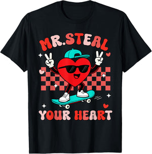 Mr Steal Your Heart for Boys Toddlers Valentine's Day Kids T-Shirt - T-Shirt | Black