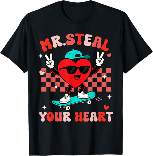 Mr Steal Your Heart for Boys Toddlers Valentine's Day Kids T-Shirt - T-Shirt | Black