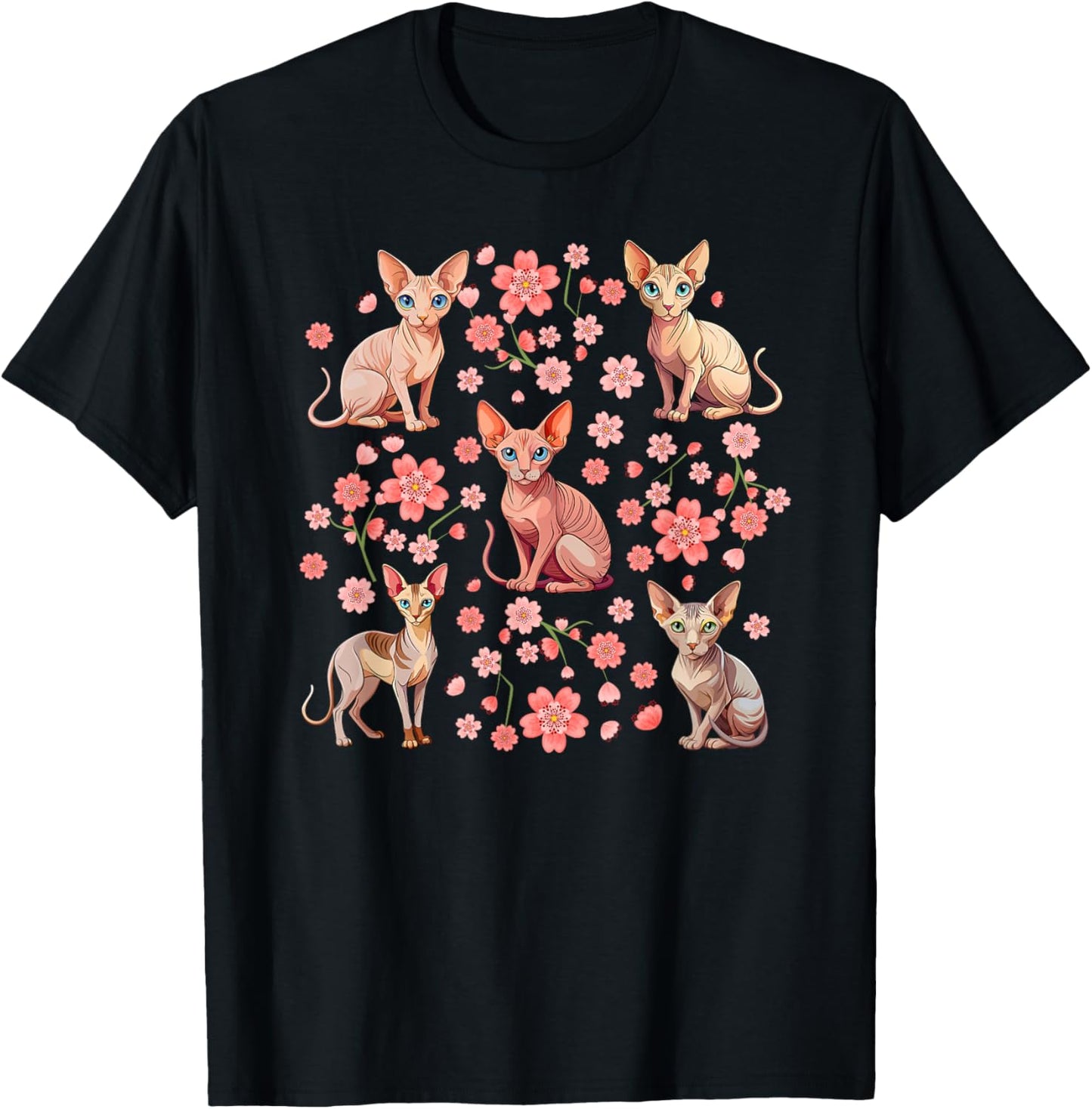 Sphynx Cat Owner Flowers Sphynx Lover Sphynx Cat Mom T-Shirt - T-Shirt | Black